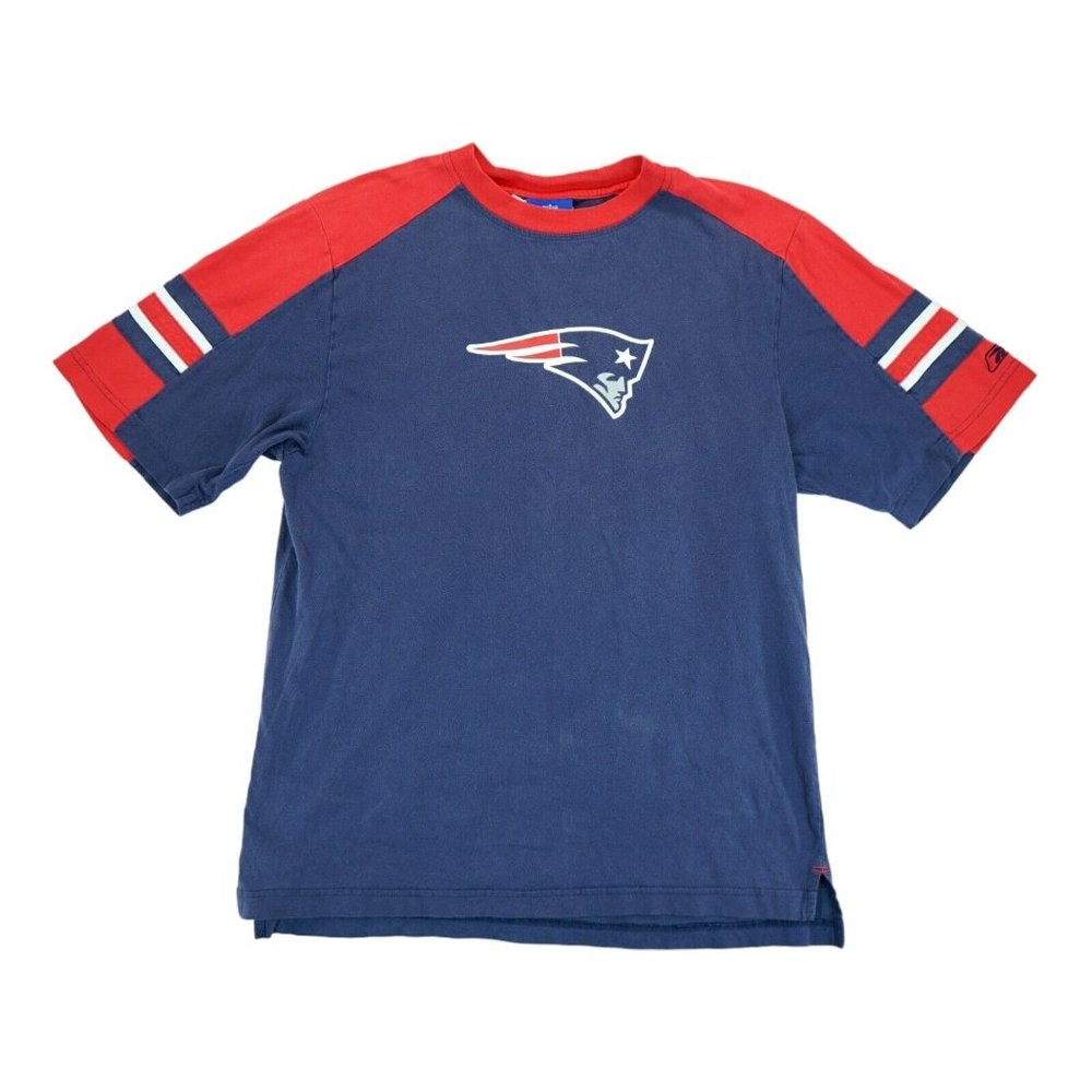 New England Patriots Shirt Mens XL Blue Red‎ Reebok NFL Football Short Sleeve